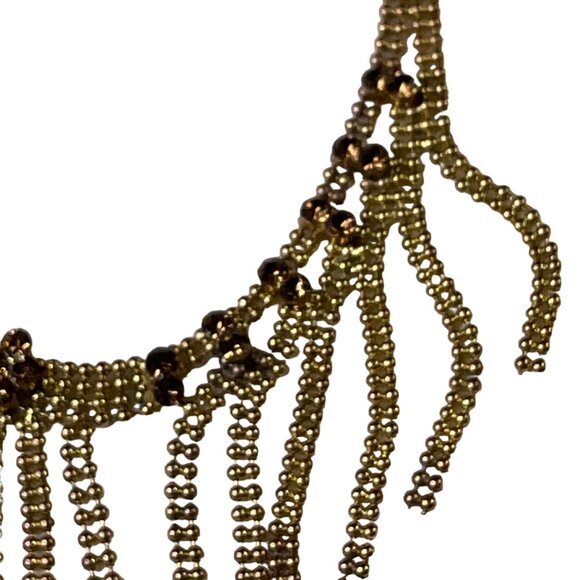Vintage Gold Tassel Choker Necklace Rhinestones Statement Jewelry Women u Adjust - Picture 3 of 4
